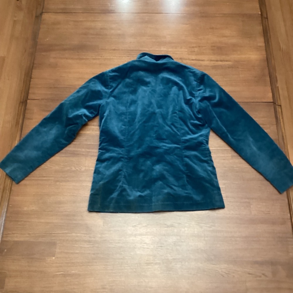 Womens Teal Blue Corduroy Three Button Blazer Jacket with Floral Lining Medium - Picture 2 of 7